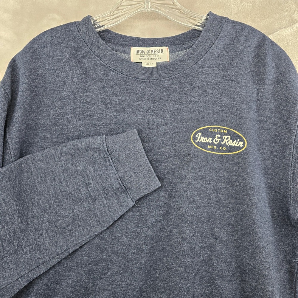 Iron & Resin Sweatshirt Mens Medium Blue Crewneck Graphic Logo Pullover